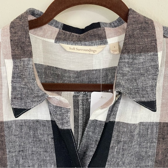 NWT Soft Surroundings Linen Blend Plaid Button Up Tunic Top Size Large - Picture 3 of 11